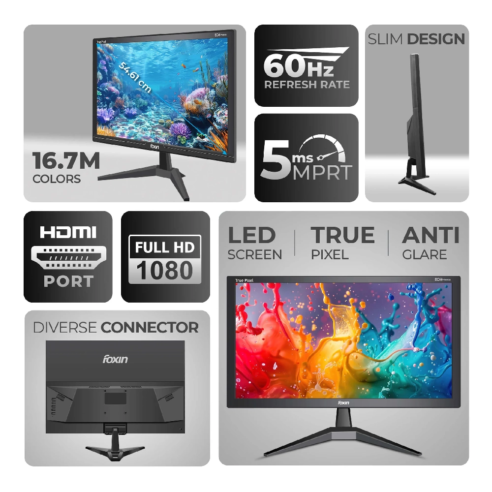 Foxin LED Monitor 22" FHD 60Hz with HDMI | VGA (FM 2100) view 3